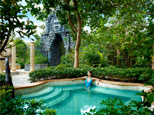 Mission Hills China Experience Cambodia’s ancient rock work while enjoying the springs.